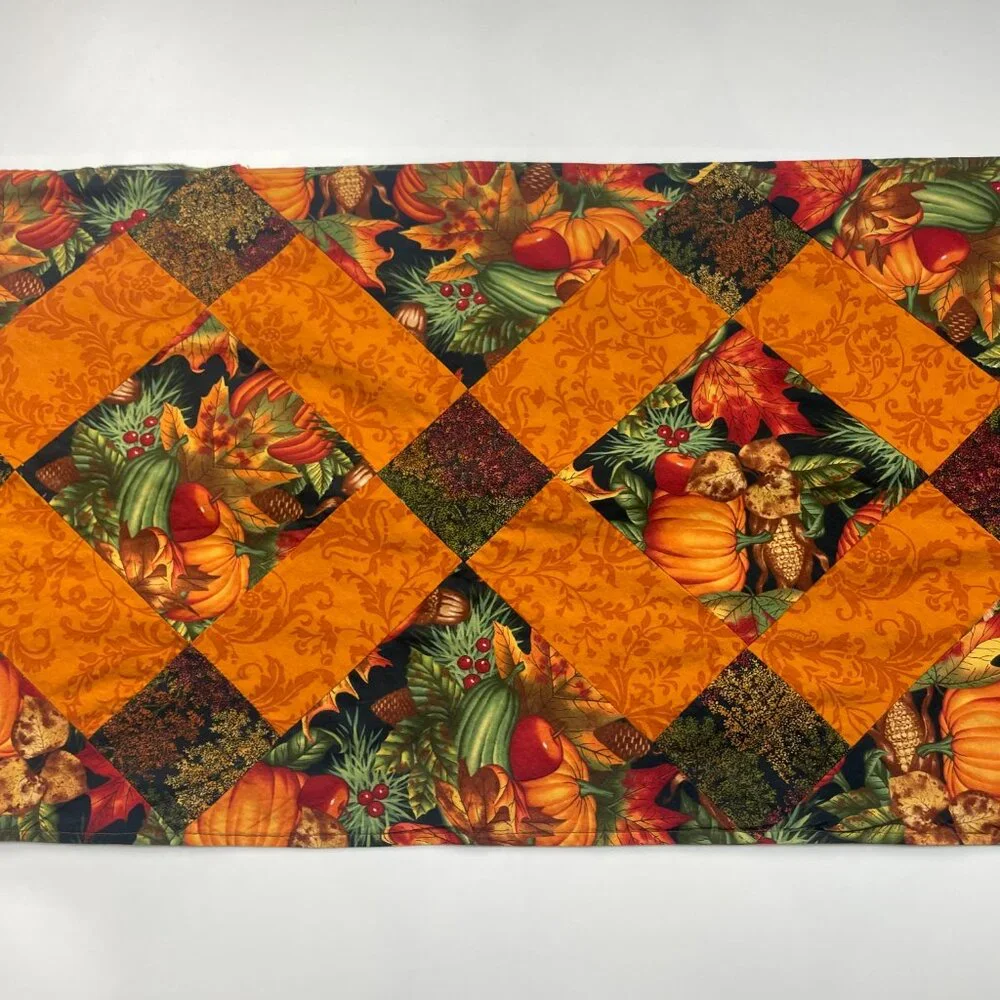 Handmade Patchwork Table Runner Autumn Fall Thanksgiving Pumpkins Orange Quilted